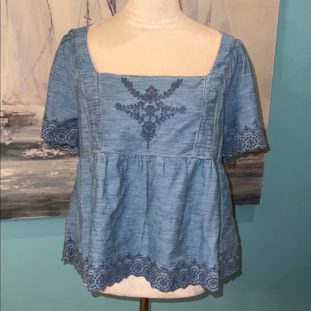 NWT Old Navy Denim Pheasant Top, Large